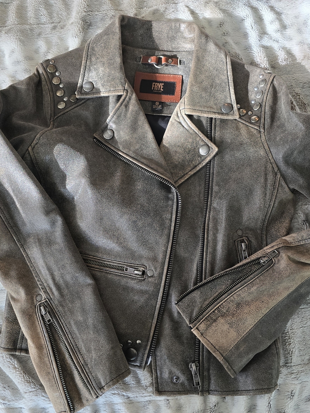 FRYE Women's Distressed Suede Moto Jacket in Gray-Brown